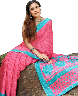 Priyashi Printed Bollywood Tussar Silk Saree(Pink, Blue)