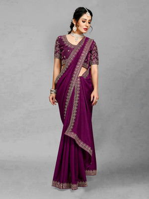 Vivan Fab Self Design, Embroidered Bollywood Silk Blend Saree(Multicolor)
