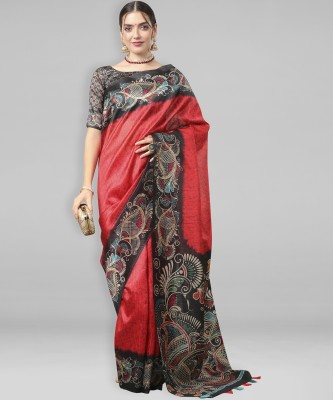 Divastri Printed Daily Wear Silk Blend Saree(Red)