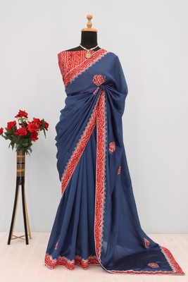 RIDDHISIDDHI NX Embroidered Bollywood Silk Blend Saree(Dark Blue)