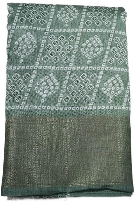 Fashionlu Printed Bandhani Cotton Silk Saree(Green)