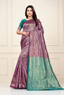 JAY KHODIYAR EMBROIDERY Self Design Bollywood Jacquard Saree(Purple)