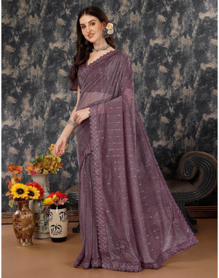 Amavii Embellished Bollywood Lycra Blend Saree(Purple)