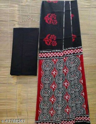Jaipuri Print Printed, Blocked Printed, Color Block, Dyed, Floral Print Daily Wear Pure Cotton Saree(Black)