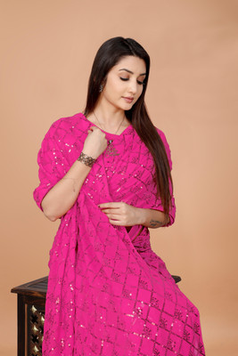 b bella creation Self Design Bollywood Georgette Saree(Pink)