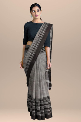 SSK Striped, Checkered, Temple Border Bollywood Handloom Pure Cotton Saree(White)