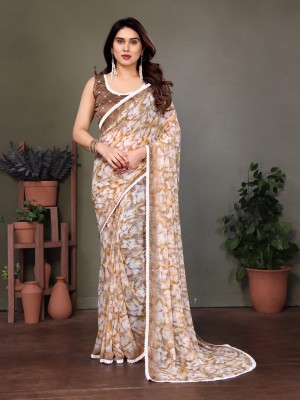 TTH Printed Bollywood Georgette Saree(Brown, White)