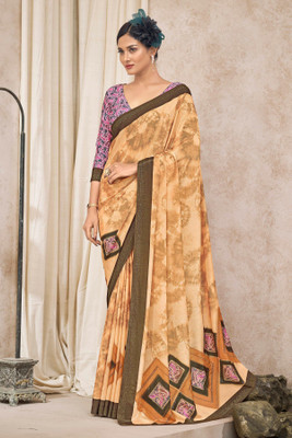 ALAGINI Digital Print, Floral Print Bollywood Satin, Pure Silk Saree(Brown)