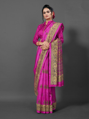 Divastri Printed Daily Wear Silk Blend Saree(Pink)