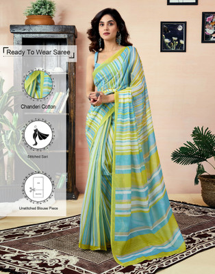 Samah Self Design Daily Wear Chanderi, Cotton Blend Saree(Yellow, Green)