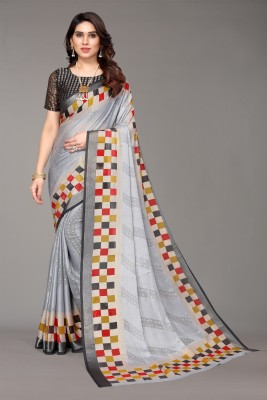 Winza Designer Striped, Woven, Solid/Plain Bollywood Chiffon, Brasso Saree(Grey)