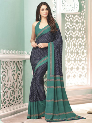 Tasrika Printed Daily Wear Crepe Saree(Dark Blue)