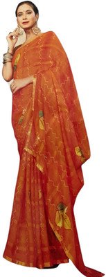 AGANTUK Floral Print Daily Wear Chiffon Saree(Orange)