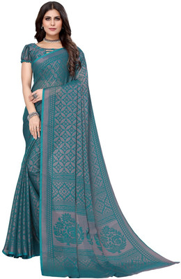 PINK WISH Printed, Self Design Daily Wear Chiffon, Brasso Saree(Blue)