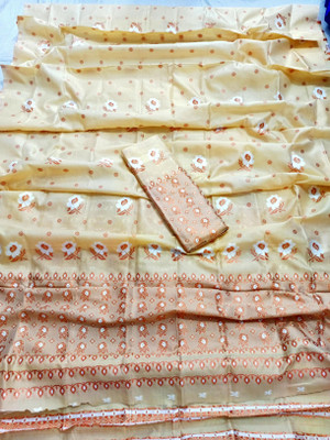 Fancy Store Printed Mekhela Chador Pure Silk Saree(Cream)