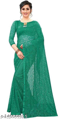 Saadhvi Printed Bollywood Net Saree(Green)
