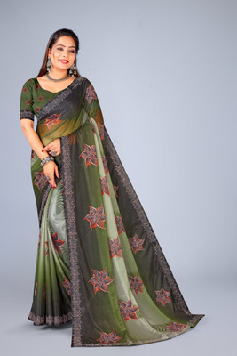 Anup Sarees Printed, Floral Print Daily Wear Lycra Saree(Dark Green)