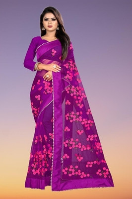 JSItaliya Embroidered Bollywood Net Saree(Purple)