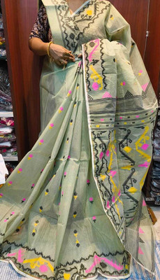 S.K. HOUSE Self Design Jamdani Cotton Silk Saree(Multicolor)