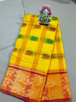 J KunduHouse Woven Tant Cotton Blend Saree(Yellow)