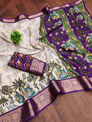 Sanwariya Silks Floral Print Bollywood Viscose Rayon Saree(Purple)