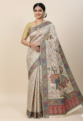 srirohinisilks Woven, Floral Print Banarasi Art Silk Saree(Beige)