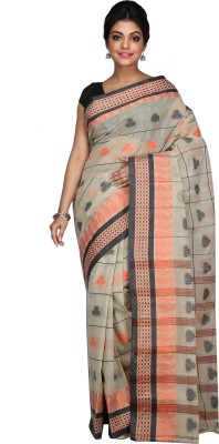 PuJoy Woven Tant Pure Cotton Saree(Beige)