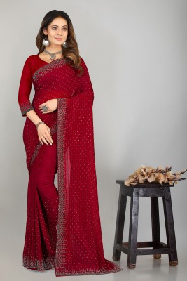 NARAYAN TEXTILES Applique Bandhani Chiffon Saree(Maroon)