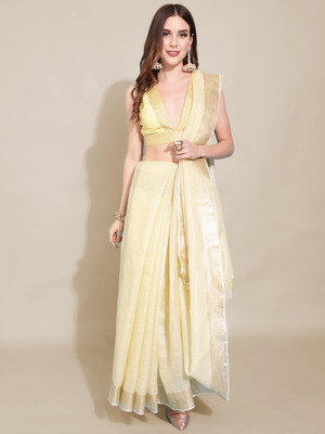 nikatt Self Design Bollywood Linen Saree(Yellow)