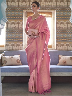 Sareemall Woven Kanjivaram Silk Blend Saree(Pink)