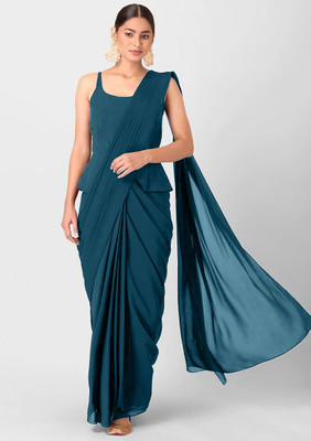 3Buddy Fashion Solid/Plain Daily Wear Georgette Saree(Dark Green)