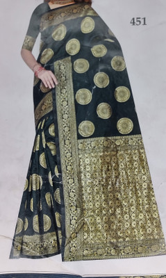 Chandra Creations Embellished, Graphic Print, Blocked Printed, Printed, Digital Print Banarasi Silk Blend, Cotton Silk Saree(Maroon, Blue, Black, Dark Blue)