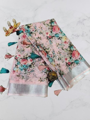 SSHAGUN LIFESTYLE Floral Print Bollywood Linen Saree(Multicolor)
