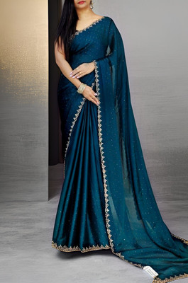 MAMTAIMPEX Embroidered Bollywood Georgette Saree(Blue)