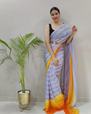 medsurviva Striped Bollywood Chiffon Saree(Purple)