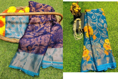 Sitanjali Floral Print Bollywood Brasso Saree(Pack of 2, Multicolor)