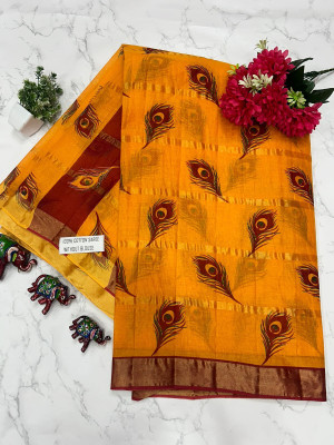 KRISHNA NX Printed Bandhani Pure Cotton Saree(Gold)