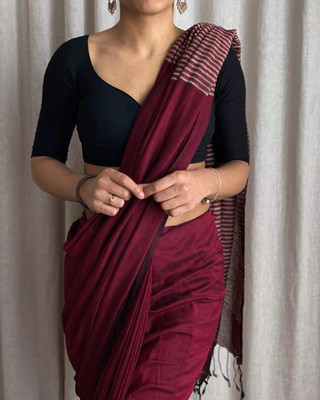 Anjali textile Printed Bollywood Pure Cotton Saree(Brown)