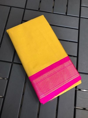 Cloverlucks Woven Madurai Cotton Silk, Cotton Linen Saree(Yellow, Pink)