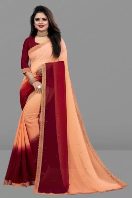 WOM BAB Embellished, Solid/Plain Bollywood Georgette Saree(Orange)