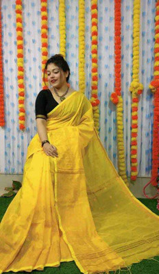 Maatarasaree Self Design Bollywood Cotton Silk Saree(Yellow)