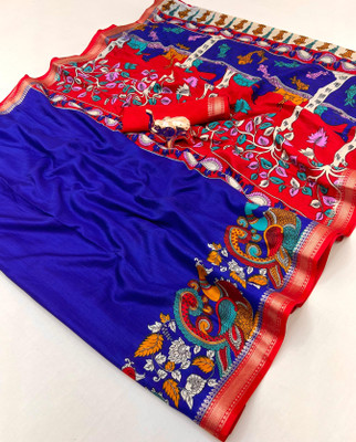 2SD gratitude Floral Print, Paisley, Printed, Woven, Embellished Daily Wear Cotton Blend, Viscose Rayon Saree(Dark Blue)