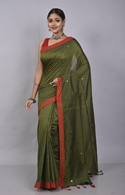 Tant Boutique Woven Handloom Cotton Blend Saree(Dark Green)