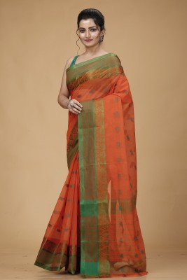 Poren Woven Tant Pure Cotton Saree(Orange)