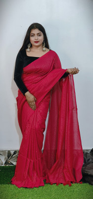 Bong ButiQ Solid/Plain Handloom Handloom Cotton Blend Saree(Pink)