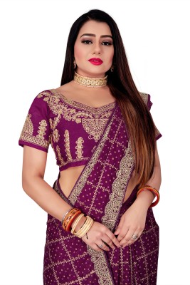 LADALI Printed Bandhani Art Silk Saree(Purple)