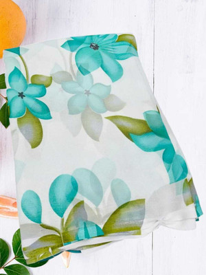 HouseOfCommon Printed Jamdani Cotton Blend Saree(Light Blue, Green)