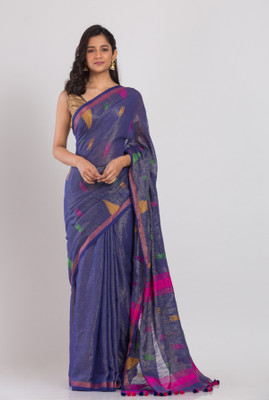 angoshobha Woven Handloom Cotton Silk Saree(Blue)