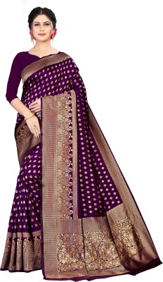 MadhavArt Woven Kanjivaram Jacquard, Pure Silk Saree(Purple)