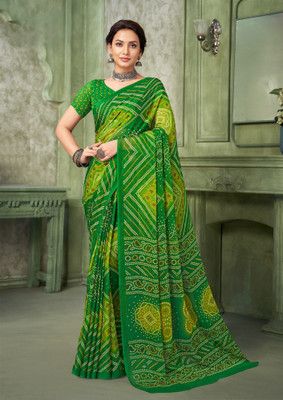 Divastri Floral Print, Geometric Print, Digital Print, Printed Bollywood Chiffon Saree(Light Green)
